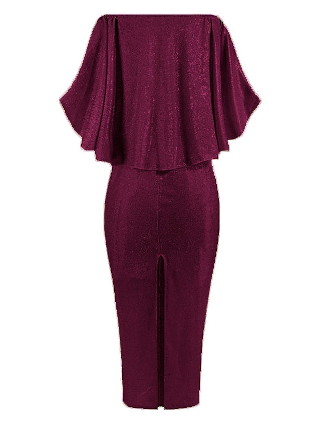 Formal Party Dress Cocktail Dress Long Dress Maxi Dress Silver Black Champagne Half Sleeve Pure Color Cold Shoulder Winter Fall Spring Off Shoulder Mature Evening Party Wedding for Women - LuckyFash™