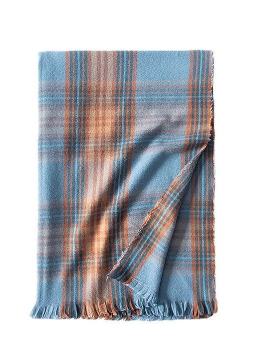 Shawls & Wraps Outdoor Dailywear Holiday Blue Scarf Plaid for Women - LuckyFash™
