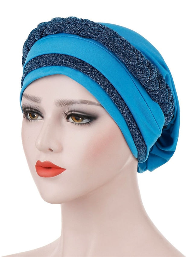 India Muslim Women Hijab Hat Two Color Splicing Cap Braid Turban Headscarf Islamic Head Wrap Lady Beanie Bonnet Hair Loss Cover - LuckyFash™