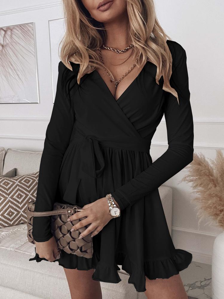 Dresses Slim Fit Deep V Neck Long Sleeve Mini Dress - LuckyFash™