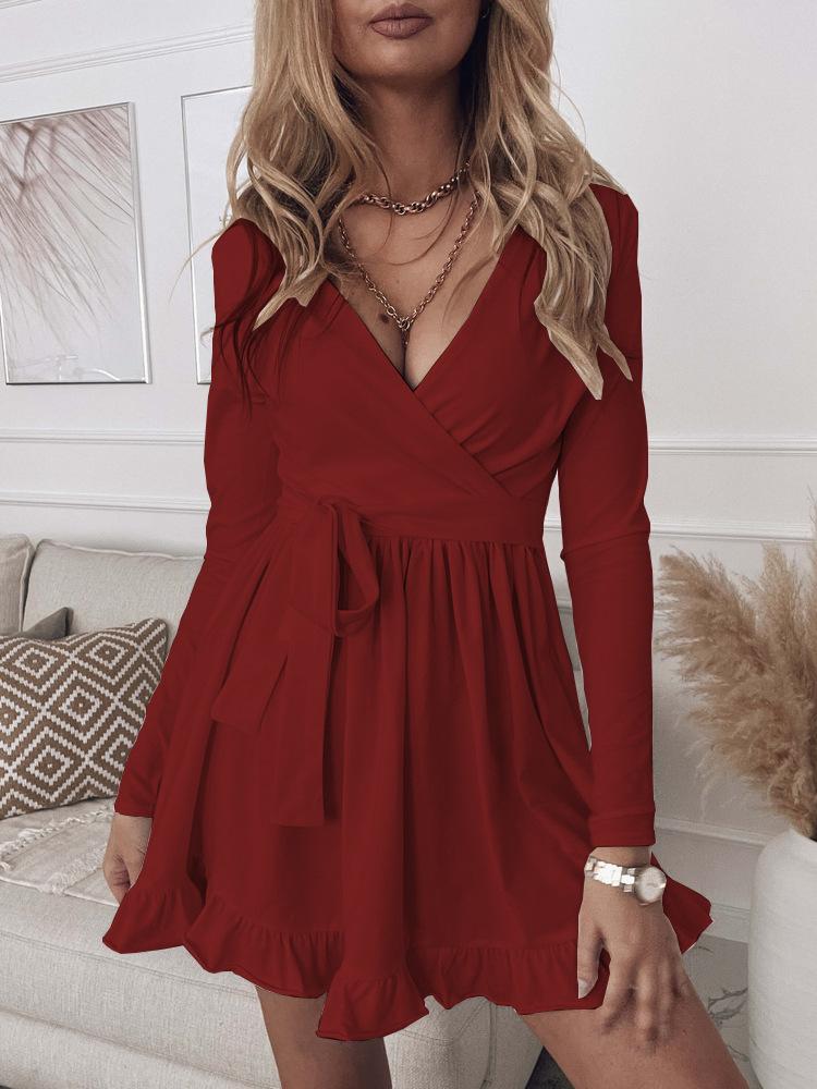 Dresses Slim Fit Deep V Neck Long Sleeve Mini Dress - LuckyFash™