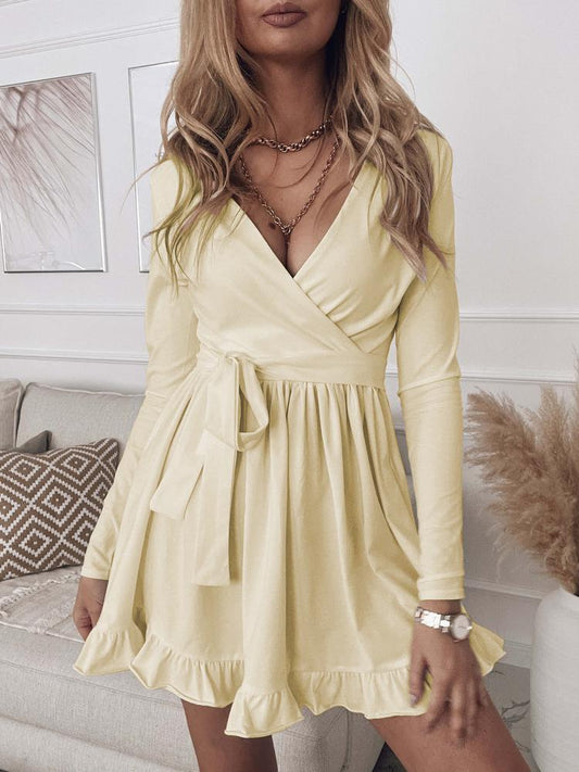 Dresses Slim Fit Deep V Neck Long Sleeve Mini Dress - LuckyFash™