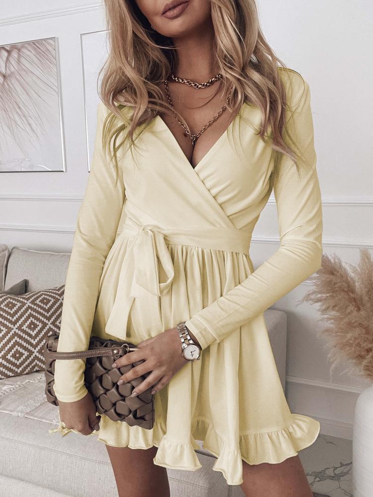 Dresses Slim Fit Deep V Neck Long Sleeve Mini Dress - LuckyFash™