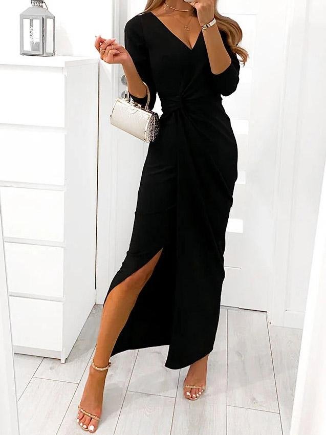 Dresses V-Neck Long Sleeve Split Evening Dress - LuckyFash™