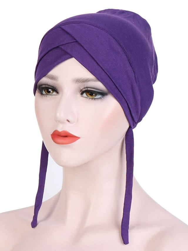 Muslim with Rope Scarf Hat Women Turban Soft Chemo Cap Hair Loss Islamic Headwrap Head Cover Wrap Caps Headwear Dubai Arab Bonnet New - LuckyFash™