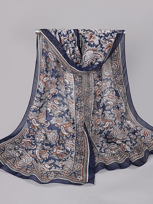 Women'S Spring And Summer New Waist Drum Flower Printed Chiffon Long Silk Scarf - LuckyFash™