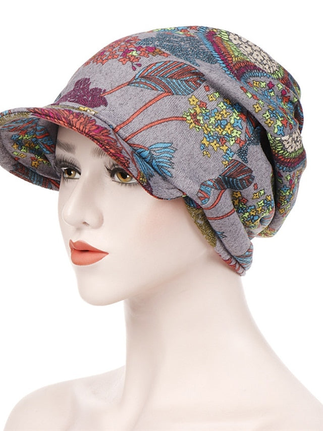 Women's Print Beanies Hat Female Autumn Winter Cotton Baseball Hats Ponytail Vintage Warm Turban Cap Visors Caps - LuckyFash™