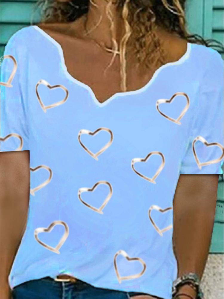 Irregular Collar Love Print Short Sleeve T-shirt - LuckyFash™