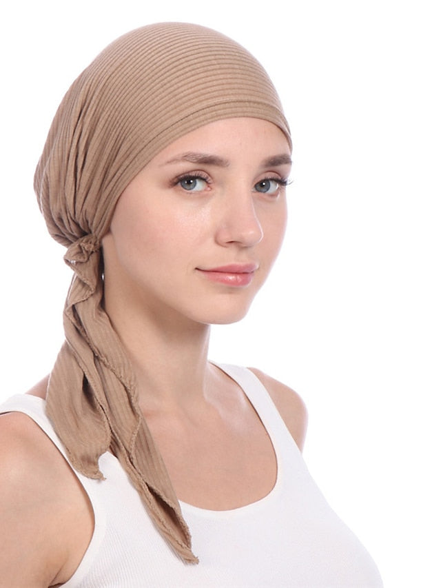 New Elastic Cotton Solid Color Wrap Head Scarf Hats Muslim Turban Bonnet For Women Inner Hijab Hat Fashion Female Turbantes Caps - LuckyFash™