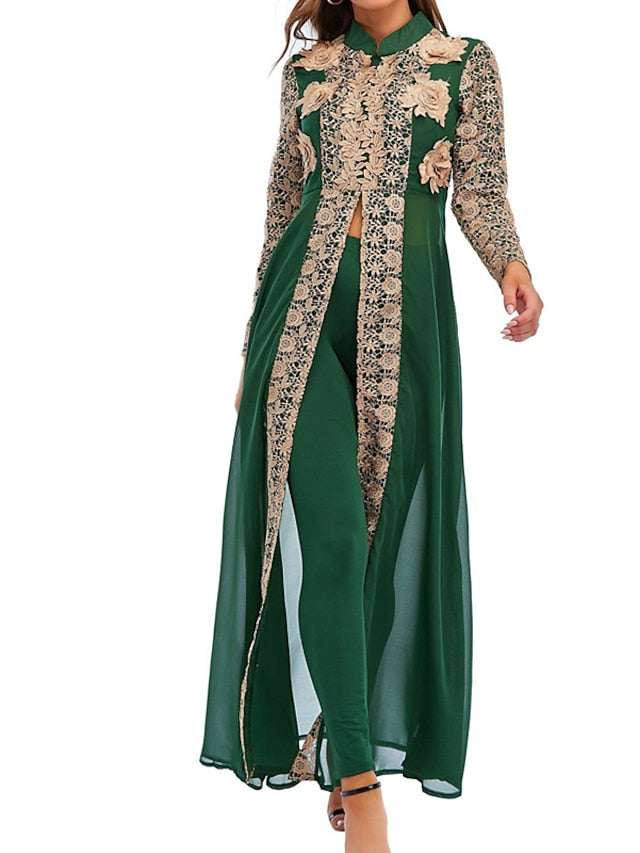 Kaftan Dress Long Dress Maxi Dress Green Black Blue Long Sleeve Floral Embroidered Spring Stand Collar Romantic Spring Dress Summer Dress  S M L XL XXL for Women - LuckyFash™