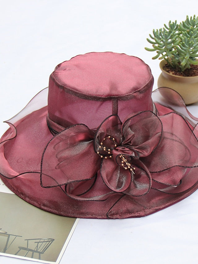 Women's Party Hat Party Wedding Special Occasion Flower Solid Color Wine Black Hat / White / Fall / Winter / Spring / Summer - LuckyFash™