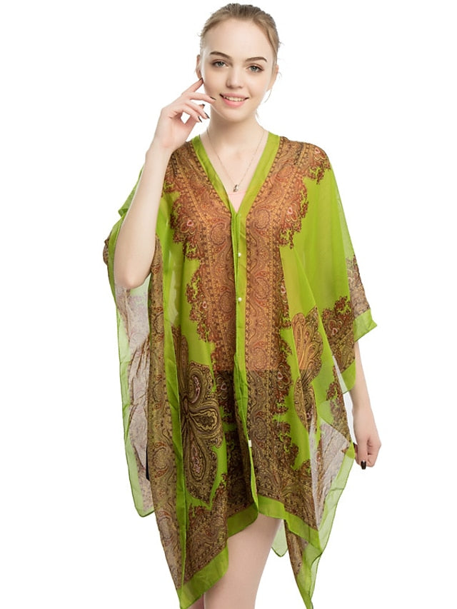 Women's Satin Scarves Shawl Daily Holiday Chiffon Vacation Casual Bohemia Sunscreen Outdoor 1 PC - LuckyFash™