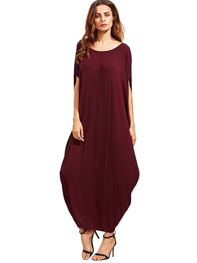 Women's Kaftan Dress Long Dress Maxi Dress Green Black Wine Half Sleeve Pure Color Fall Spring Autumn Romantic Loose Fit M L XL XXL - LuckyFash™
