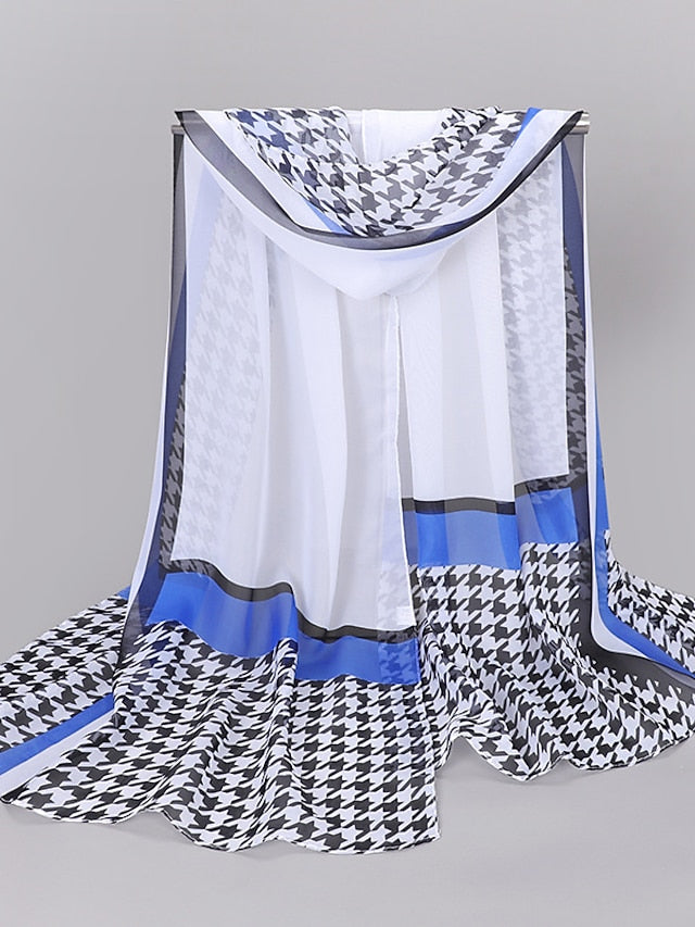 Women'S Spring And Summer New Thousand Bird Check Print Chiffon Long Silk Scarf - LuckyFash™
