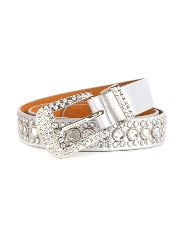 Men's Women's PU Buckle Belt PU Leather Canvas Metal Bucke Crystal Rhinestone Formal Casual Party Daily White Black Yellow - LuckyFash™