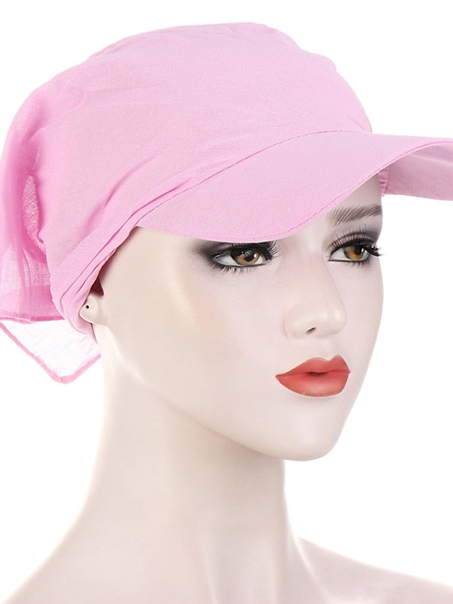 Women Classic Turban Hat Solid Color Outdoor Brim Sunshade Hats Female with Scarf Cap Soft Headscarf Beanie Baseball Cap - LuckyFash™