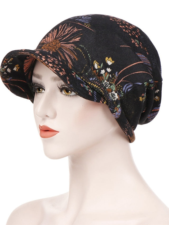 Women's Print Beanies Hat Female Autumn Winter Cotton Baseball Hats Ponytail Vintage Warm Turban Cap Visors Caps - LuckyFash™