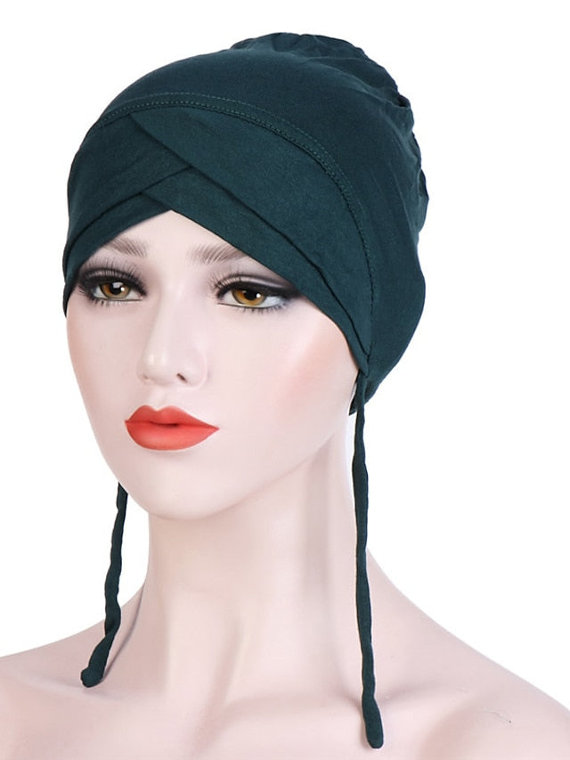 Muslim with Rope Scarf Hat Women Turban Soft Chemo Cap Hair Loss Islamic Headwrap Head Cover Wrap Caps Headwear Dubai Arab Bonnet New - LuckyFash™