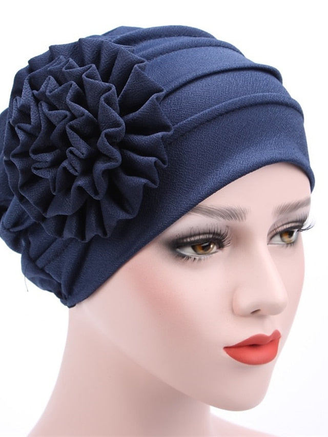 Women's Hats Spring Summer Plain Color Floral Beanie Hat Muslim Stretch Turban Hat Cap Hair Loss Headwear Hijab Cap - LuckyFash™