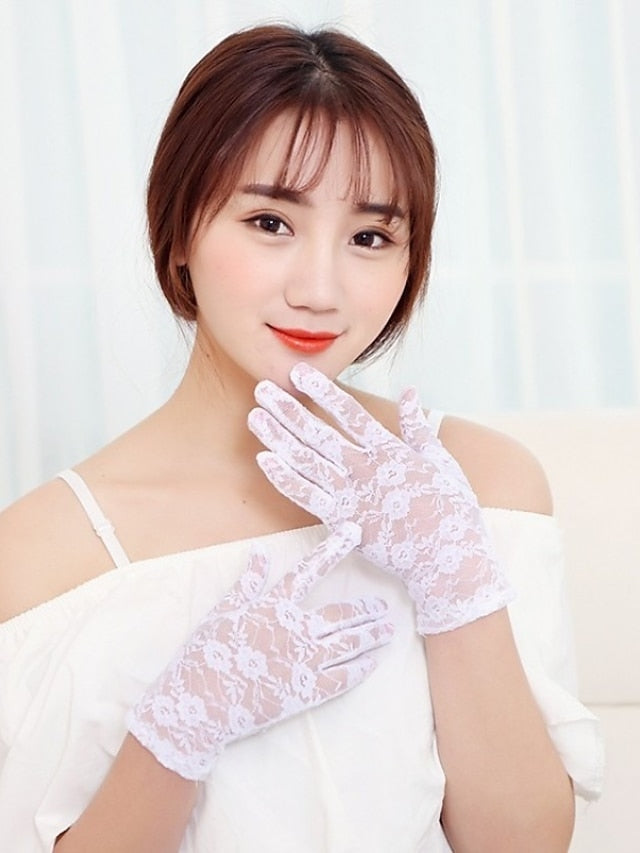 Women's Lace Gloves Wedding Party Evening Holiday Polyester Vacation Bridal Gloves Lolita 1 Pair - LuckyFash™