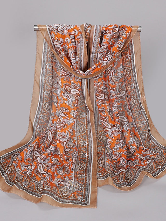 Women'S Spring And Summer New Waist Drum Flower Printed Chiffon Long Silk Scarf - LuckyFash™