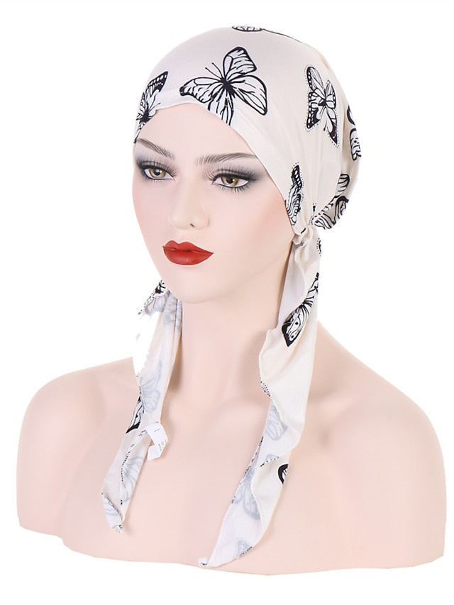 Women Printed Pre-tie Headscarf Elastic Muslim Female Turban Soft Hat Hair Loss Cover Head Wrap Headwear Stretch Bandana - LuckyFash™