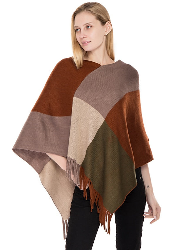 Women's Shawl Wrap Poncho Ruana Cape Daily Holiday Cotton Polyester Casual Bohemia Warm 1 PC - LuckyFash™