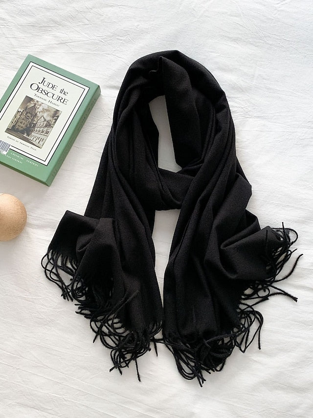 Women's Women's Shawls & Wraps Party Black Scarf Pure Color / Basic / Green / Khaki / Fall / Winter - LuckyFash™