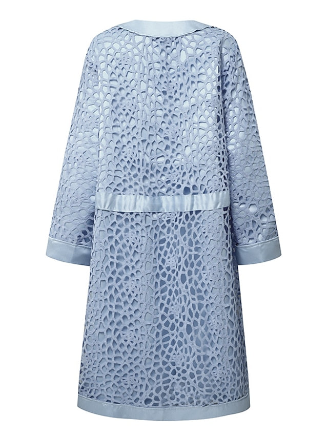 Lace Dress Dress Set Midi Dress Purple Pink Yellow Light Blue Gray Long Sleeve Pure Color Lace Hollow Out Spring Fall Crew Neck Elegant Party Spring Dress  S M L XL XXL 3XL 4XL 5XL for Women - LuckyFash™