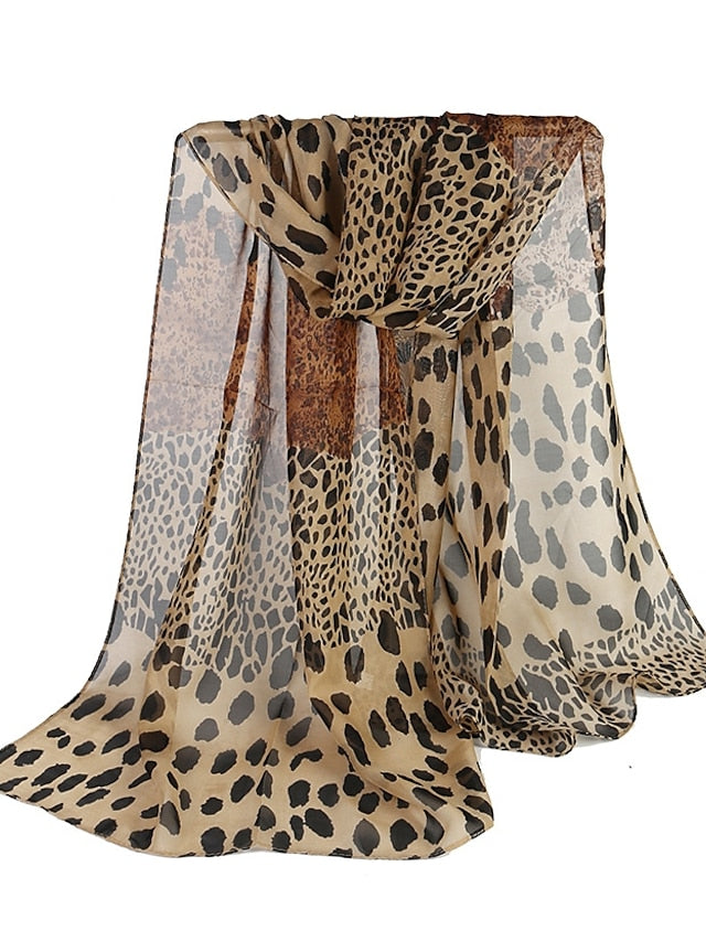Women'S Korean Version Of Leopard Print Patchwork Chiffon Scarf Scarf - LuckyFash™