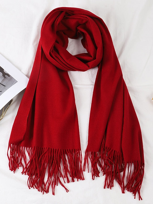 Women's Women's Shawls & Wraps Party Black Scarf Pure Color / Basic / Red / Fall / Winter / Polyester - LuckyFash™