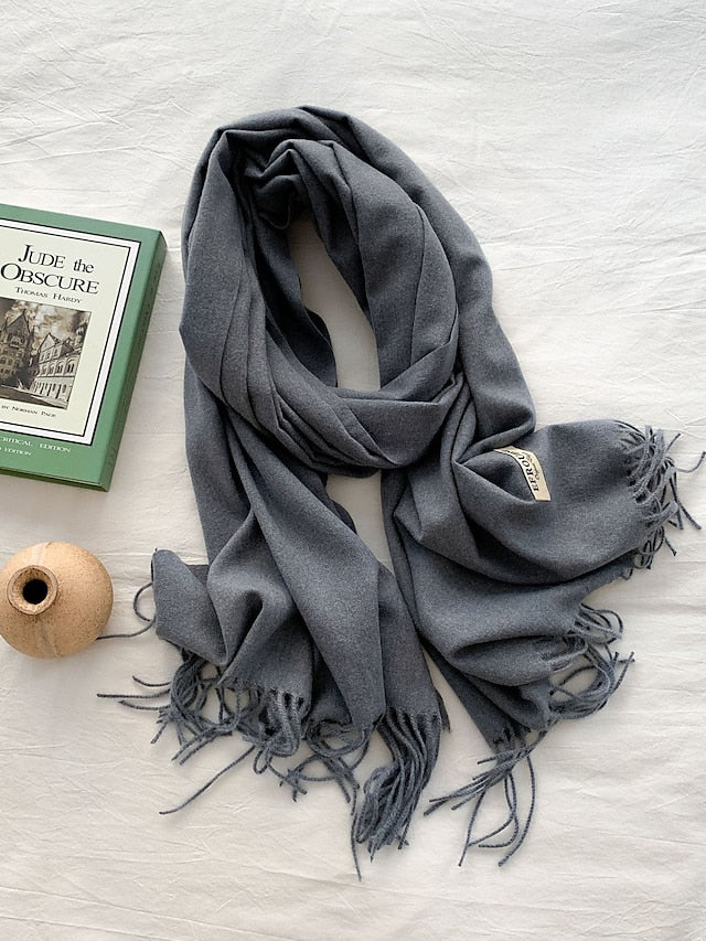 Women's Women's Shawls & Wraps Party Black Scarf Pure Color / Basic / Green / Khaki / Fall / Winter - LuckyFash™