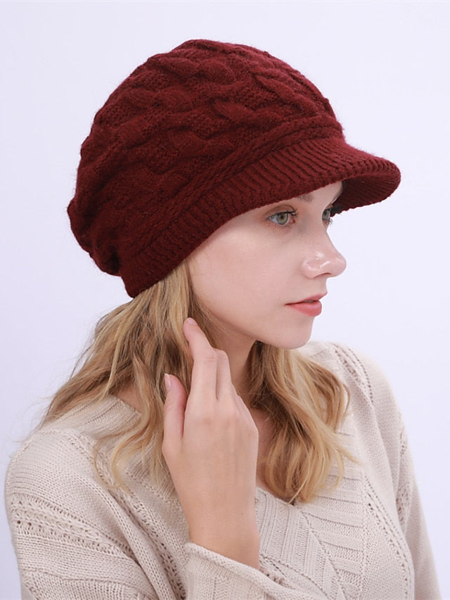 Women's Hat Beret Hat Black Pink Wine Outdoor Street Dailywear Knit Pure Color Warm Breathable - LuckyFash™