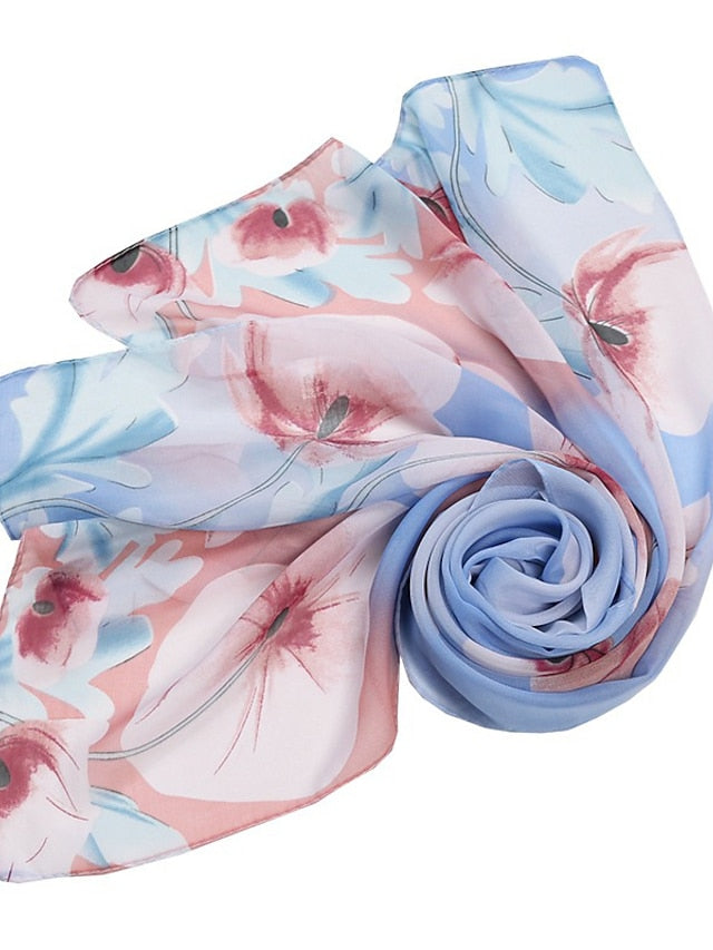 Thin Style Chiffon Georgette Print Beach Scarf Gradient Color Flower Summer Sunscreen Bandana Scarf&Shawl for Women - LuckyFash™