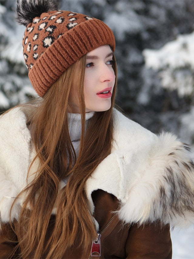 Women's Hat Beanie / Slouchy Black Pink Light Gray Outdoor Home Daily Knit Leopard Portable Windproof Comfort - LuckyFash™