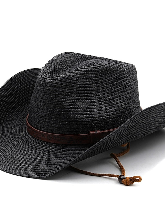 Summer Outdoor Men Women Western Cowboy Straw Hats Curled Brim Breathable Holiday Beach Jazz Cap Fishing Sun Protection Hat - LuckyFash™
