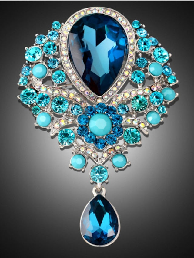 Women's Brooches Pear Cut Solitaire Party Ladies Luxury Work Fashion Crystal Cubic Zirconia Rhinestone Brooch Jewelry Purple Blue Gold For Party Wedding Special Occasion Anniversary Birthday Gift - LuckyFash™