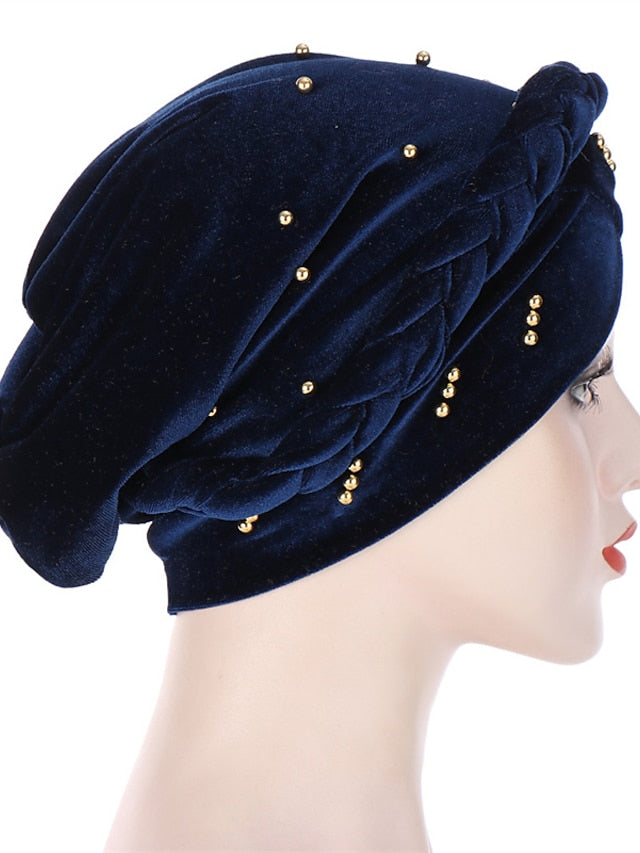 Retro Lady Women Beaded Hat Muslim Braid Head Scarf Turban Head Wrap Cover Ramadan Hair Loss Islamic Headwear Arab Fashion - LuckyFash™