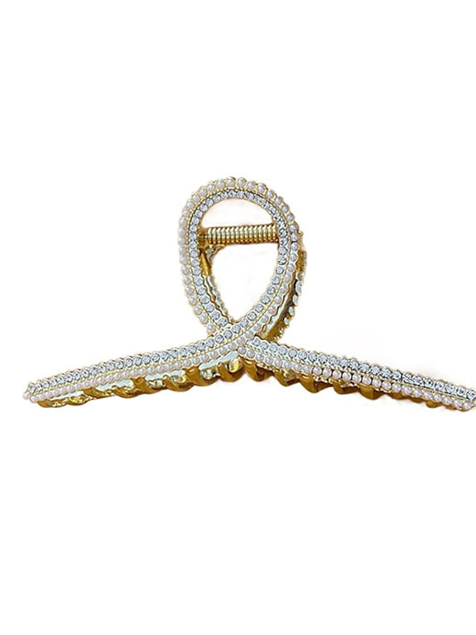 Vintage Metal Rhinestone and Pearl Hair Claw Hair Clips Large Size Imitation Pearl Hair Jaw Clips Hair Clasps Accessories for Women Lady - LuckyFash™