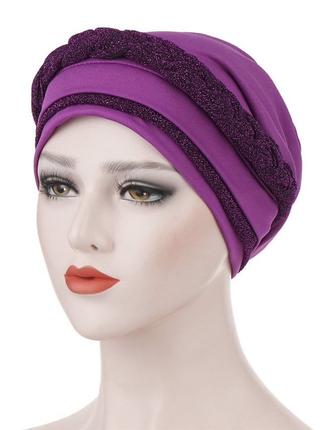 India Muslim Women Hijab Hat Two Color Splicing Cap Braid Turban Headscarf Islamic Head Wrap Lady Beanie Bonnet Hair Loss Cover - LuckyFash™