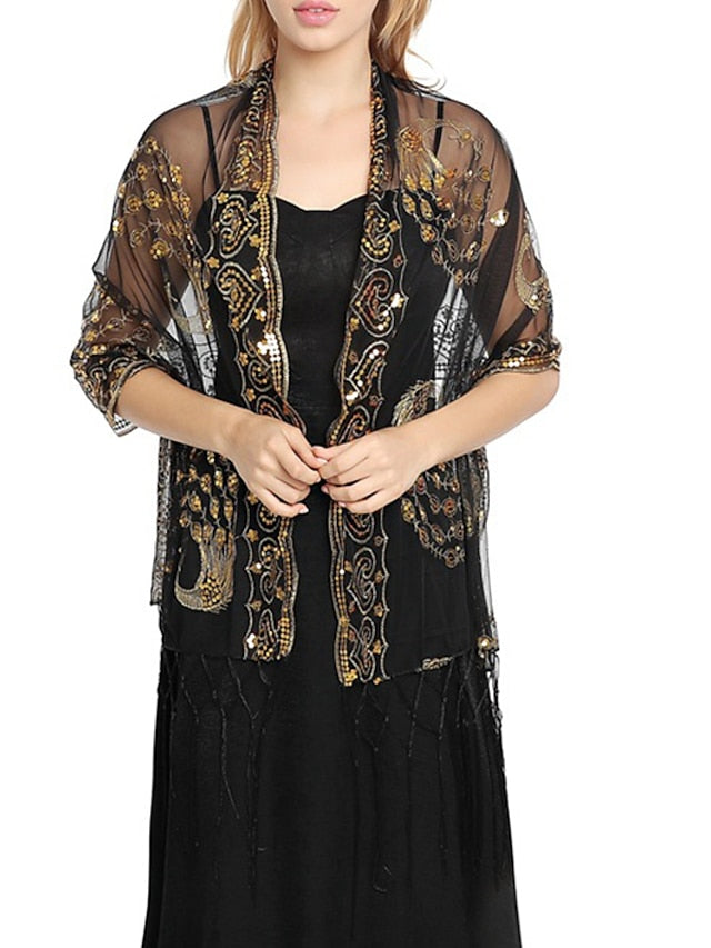 Women's Women's Shawls & Wraps Party Wedding Special Occasion Black Silver White Scarf Flower / Blue / Fall / Winter / Spring / Summer - LuckyFash™