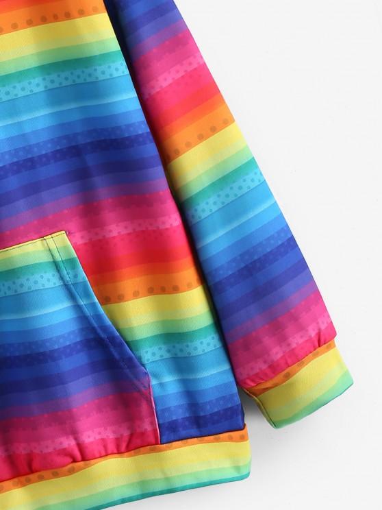 Kangaroo Pocket Drawstring Rainbow Stripes Hoodie - LuckyFash™