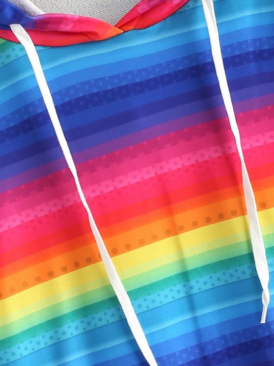 Kangaroo Pocket Drawstring Rainbow Stripes Hoodie - LuckyFash™