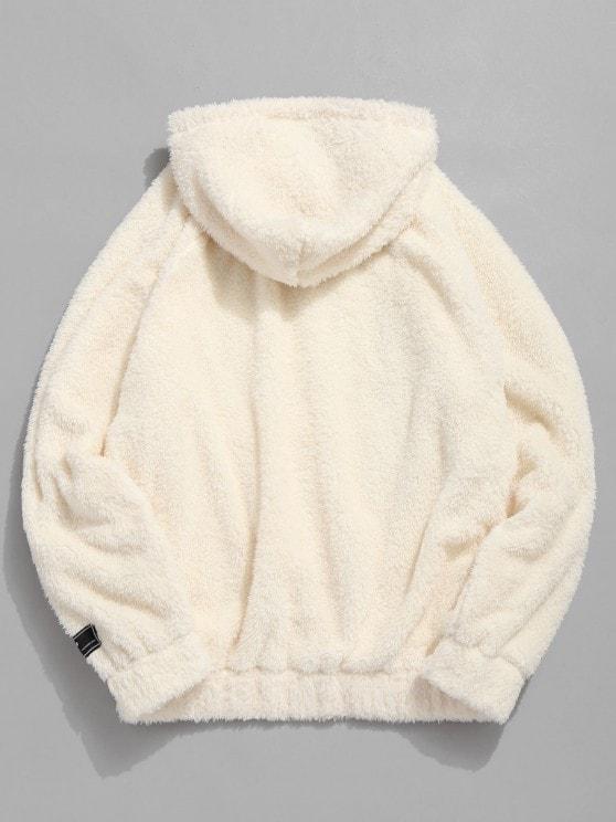 Kangaroo Pocket Plain Oversized Faux Fur Hoodie - LuckyFash™