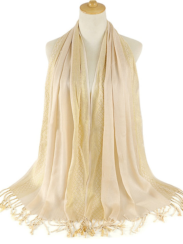 Plain Fashion Print Glitter Tassels Plaid Stripe Scarf Long Hijab Muslim Scarves/scarf for Women - LuckyFash™