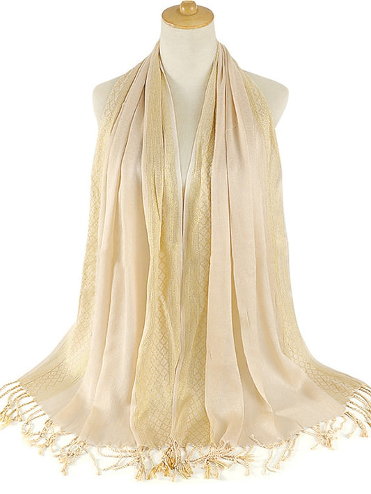 Plain Fashion Print Glitter Tassels Plaid Stripe Scarf Long Hijab Muslim Scarves/scarf for Women - LuckyFash™