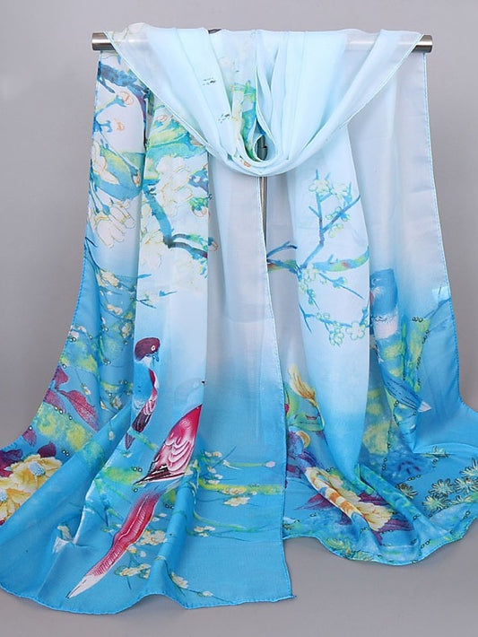 Scarves Satin Scarves Gift Daily Holiday Animal Flowers Chiffon Casual Bohemia Sunscreen Outdoor 1 PC for Women - LuckyFash™