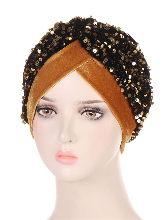 Velvet Sequins Turban Caps For Women Muslim Headscraf Bonnet Femme Musulman Islamic Head Wraps African Indian Hat Protective Hair Cover - LuckyFash™