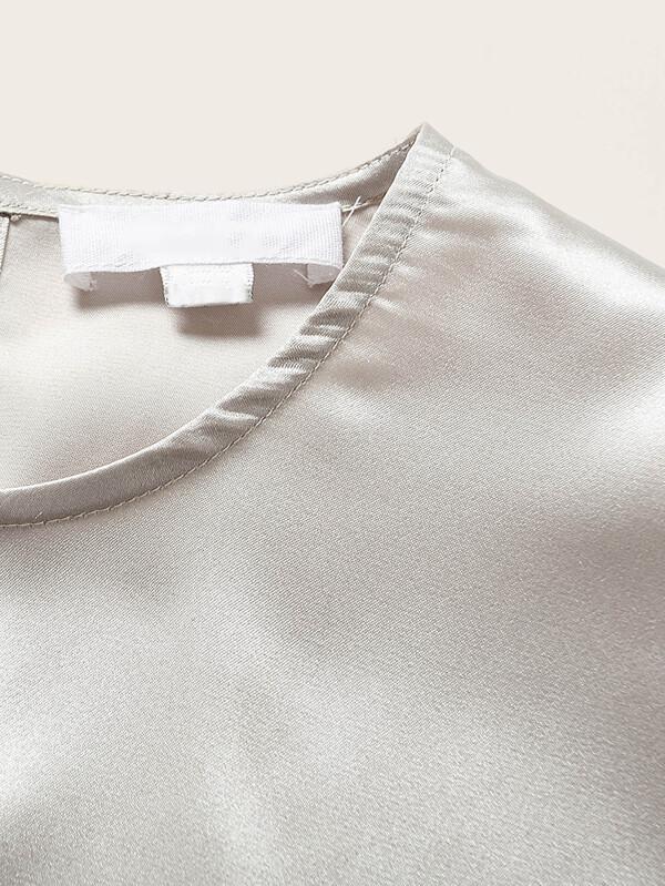 Keyhole Back Knot Hem Satin Blouse - LuckyFash™