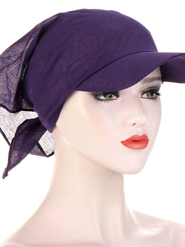 Women Classic Turban Hat Solid Color Outdoor Brim Sunshade Hats Female with Scarf Cap Soft Headscarf Beanie Baseball Cap - LuckyFash™
